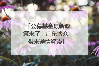 公募基金最新政策来了，广东博众带来详情解读