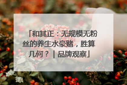 和其正：无规模无粉丝的养生水豪赌，胜算几何？｜品牌观察